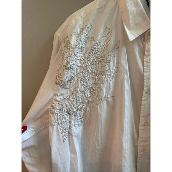 Avirex White Embroidered Button Up Shirt sz XXL EUC - Picture 2 of 6
